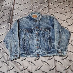 Vintage 80's Levi's Denim Trucker Jacket Acid Wash Men's Large 70507 0219 Blue